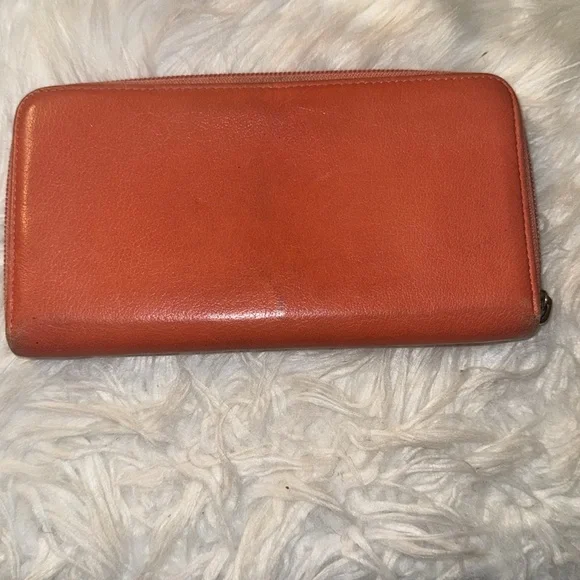 Authentic CHANEL Zip Around Long Wallet Purse Camellia Leather Orange GUC - Picture 6 of 12